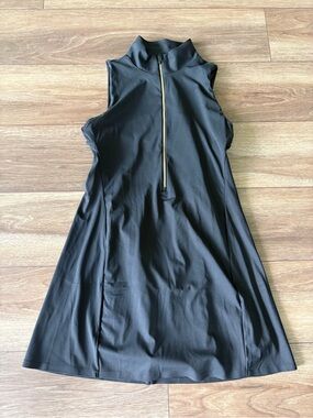 RHONE Black Sleeveless Zip-Front Mini Dress